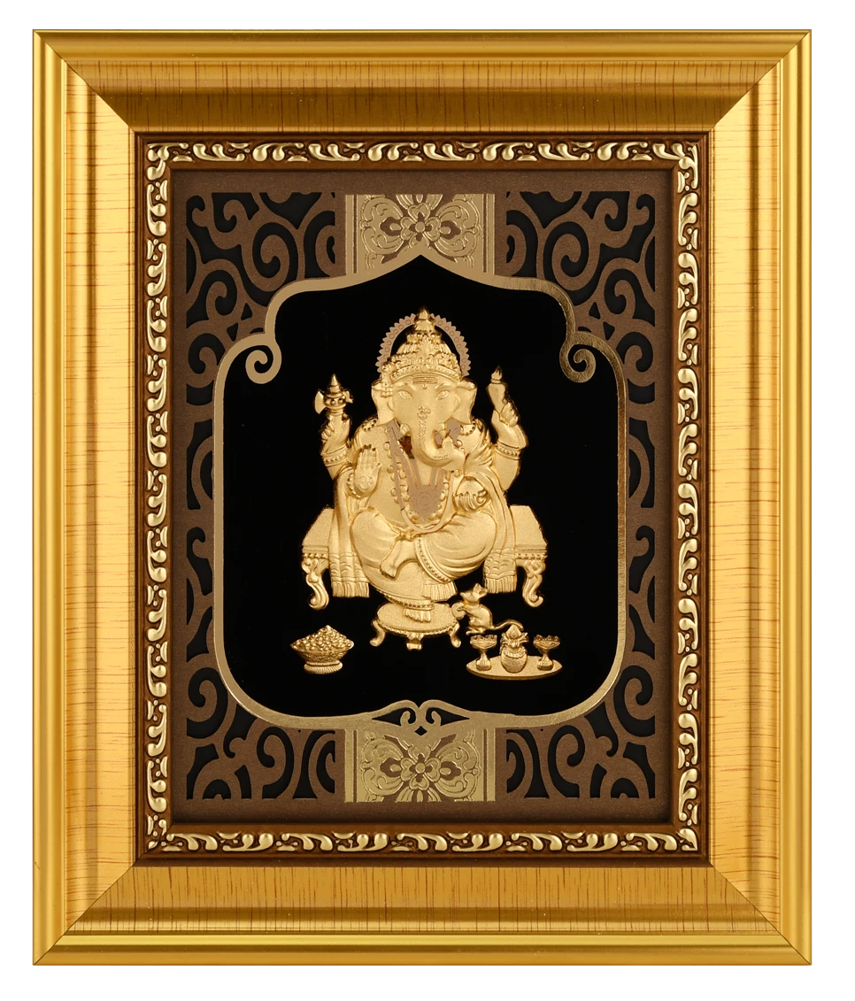 Ganesha 24K Gold Foil Painting with Shiny Gold Versatile Frame, 6x7 Inches