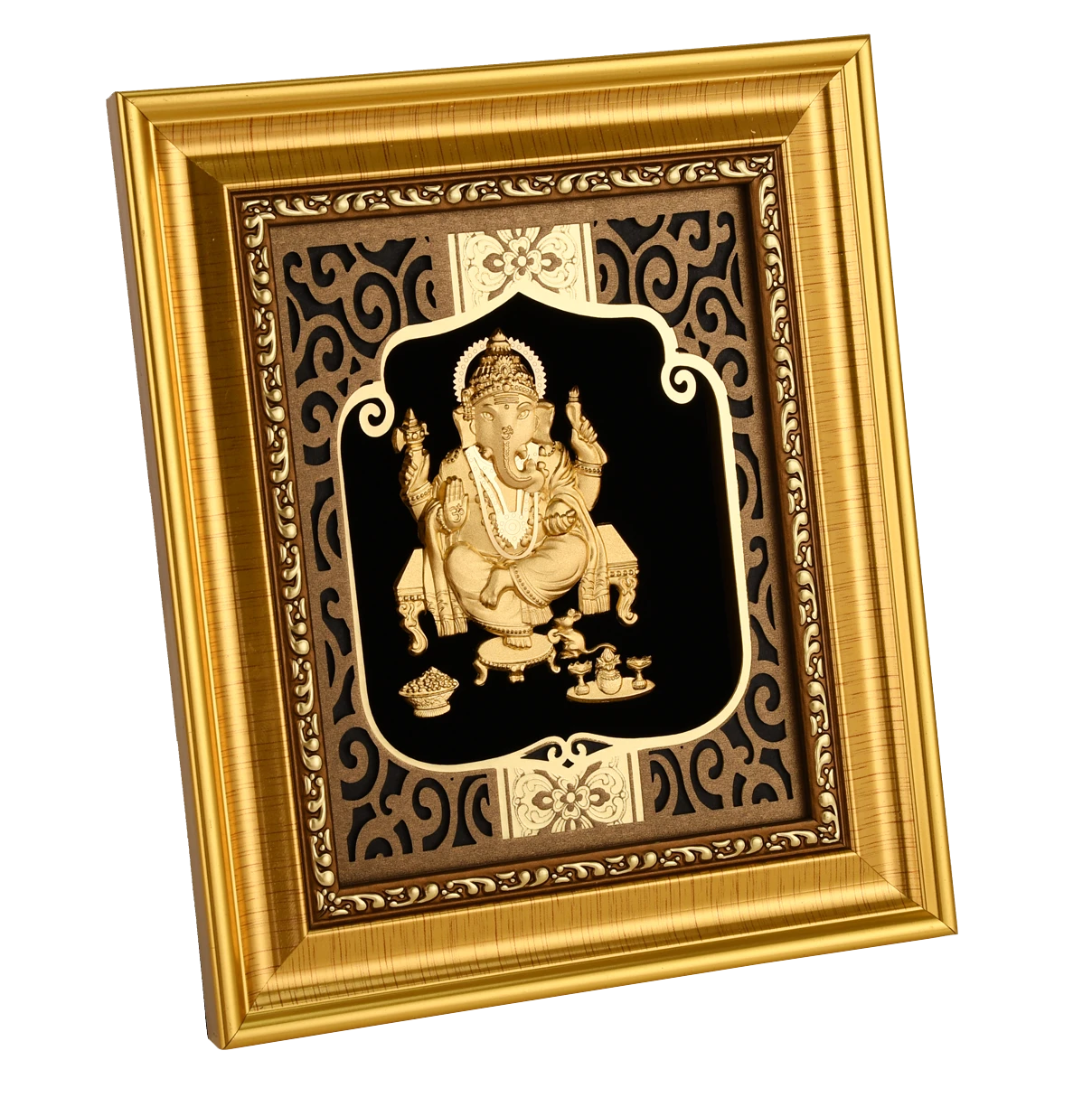 Ganesha 24K Gold Foil Painting with Shiny Gold Versatile Frame, 6x7 Inches