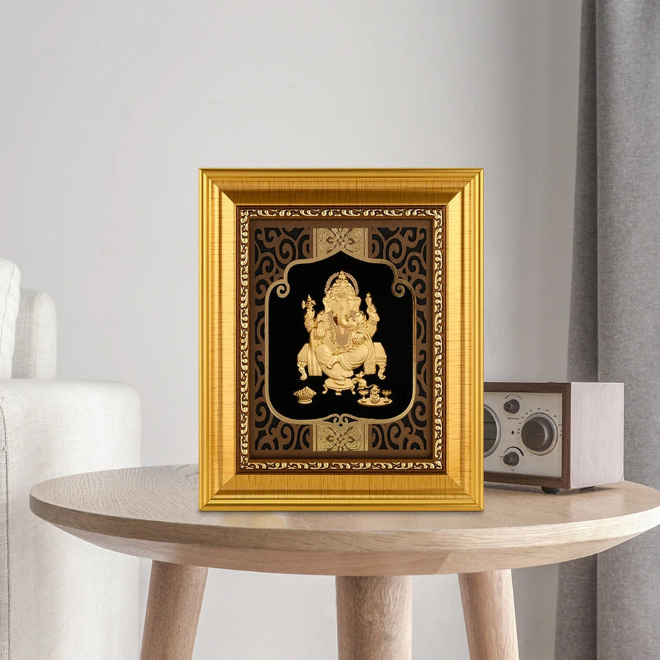 Ganesha 24K Gold Foil Painting with Shiny Gold Versatile Frame, 6x7 Inches