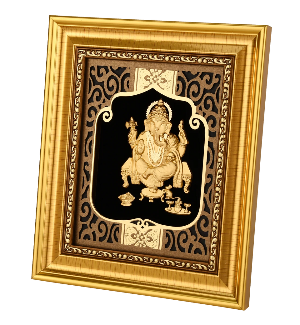 Ganesha 24K Gold Foil Painting with Shiny Gold Versatile Frame, 6x7 Inches