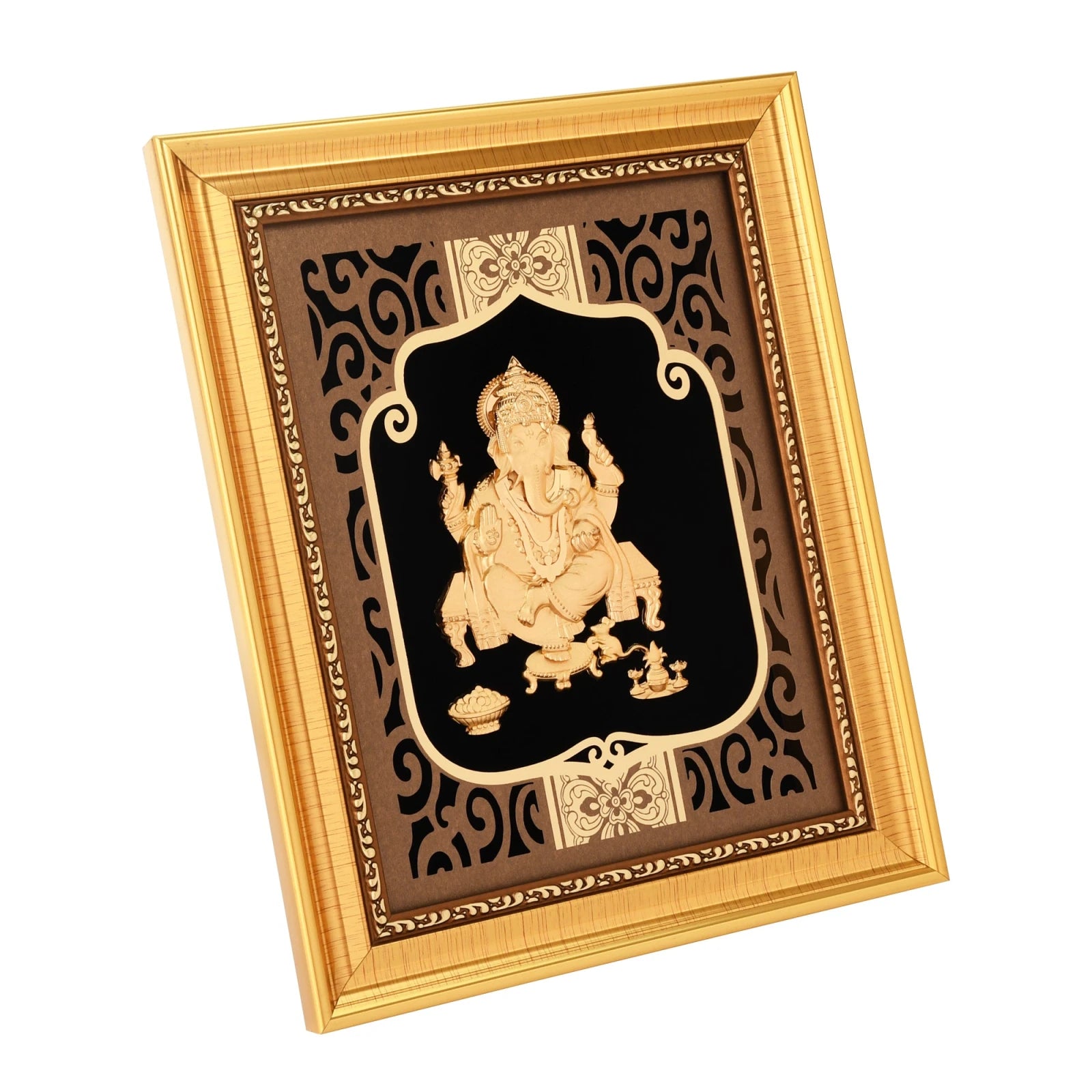 Ganesha 24K Gold Foil Painting with Shiny Gold Versatile Frame, 8x10 Inches