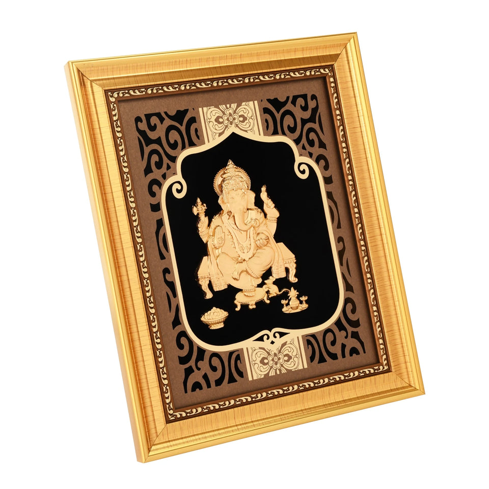 Ganesha 24K Gold Foil Painting with Shiny Gold Versatile Frame, 8x10 Inches