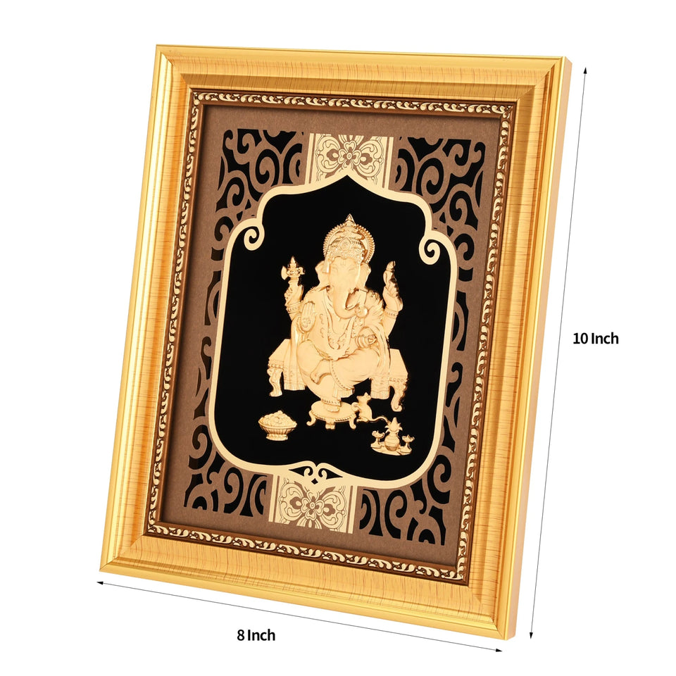 Ganesha 24K Gold Foil Painting with Shiny Gold Versatile Frame, 8x10 Inches