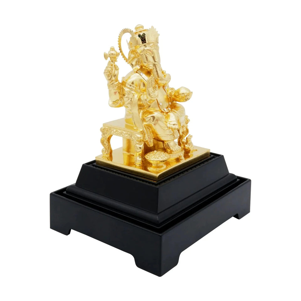 Ganesha 24K Gold Gilded Statue Desk Deco, 4.7x4.1x7.5 Inches
