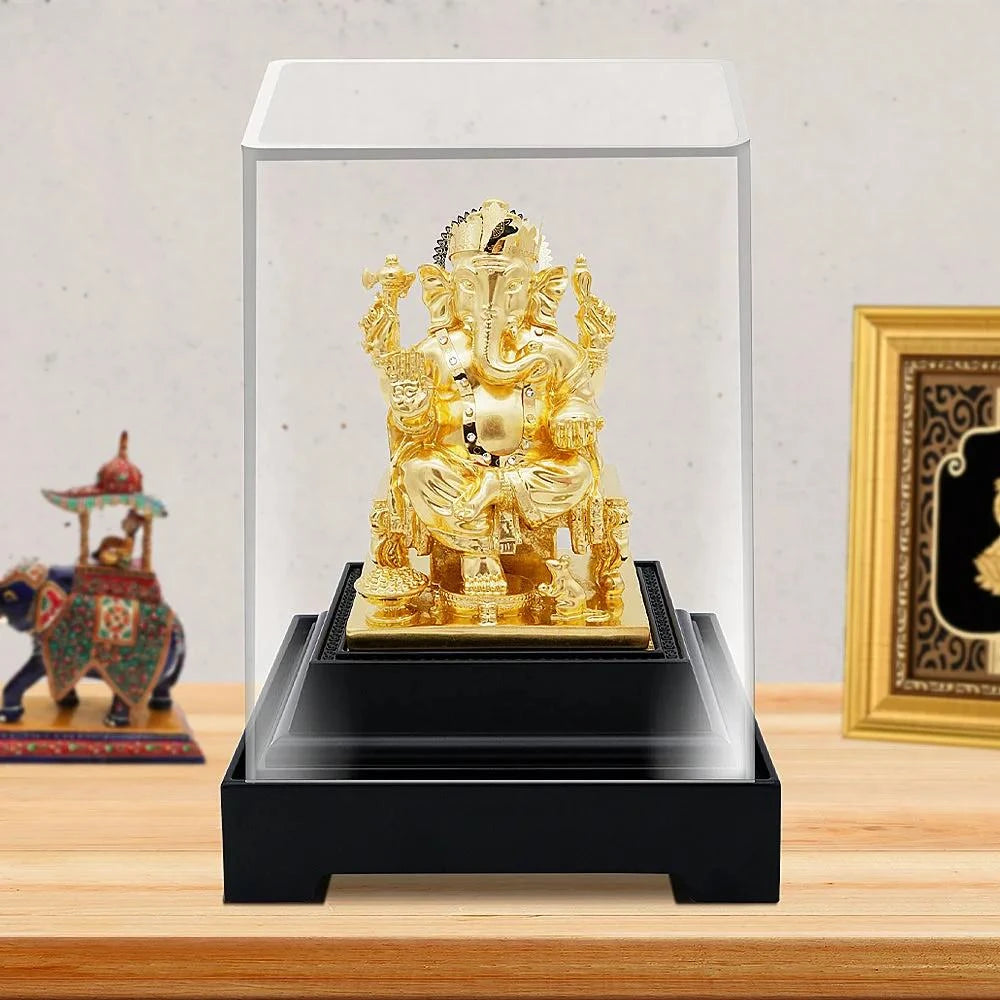 Ganesha 24K Gold Gilded Statue Desk Deco, 4.7x4.1x7.5 Inches