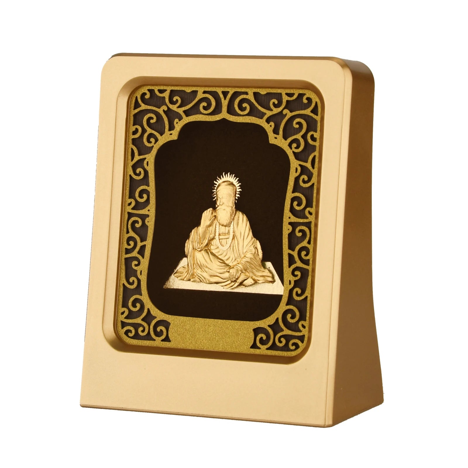Guru 24K Gold Foil Painting with Matte Gold Tabletop Frame, 2x3 Inches