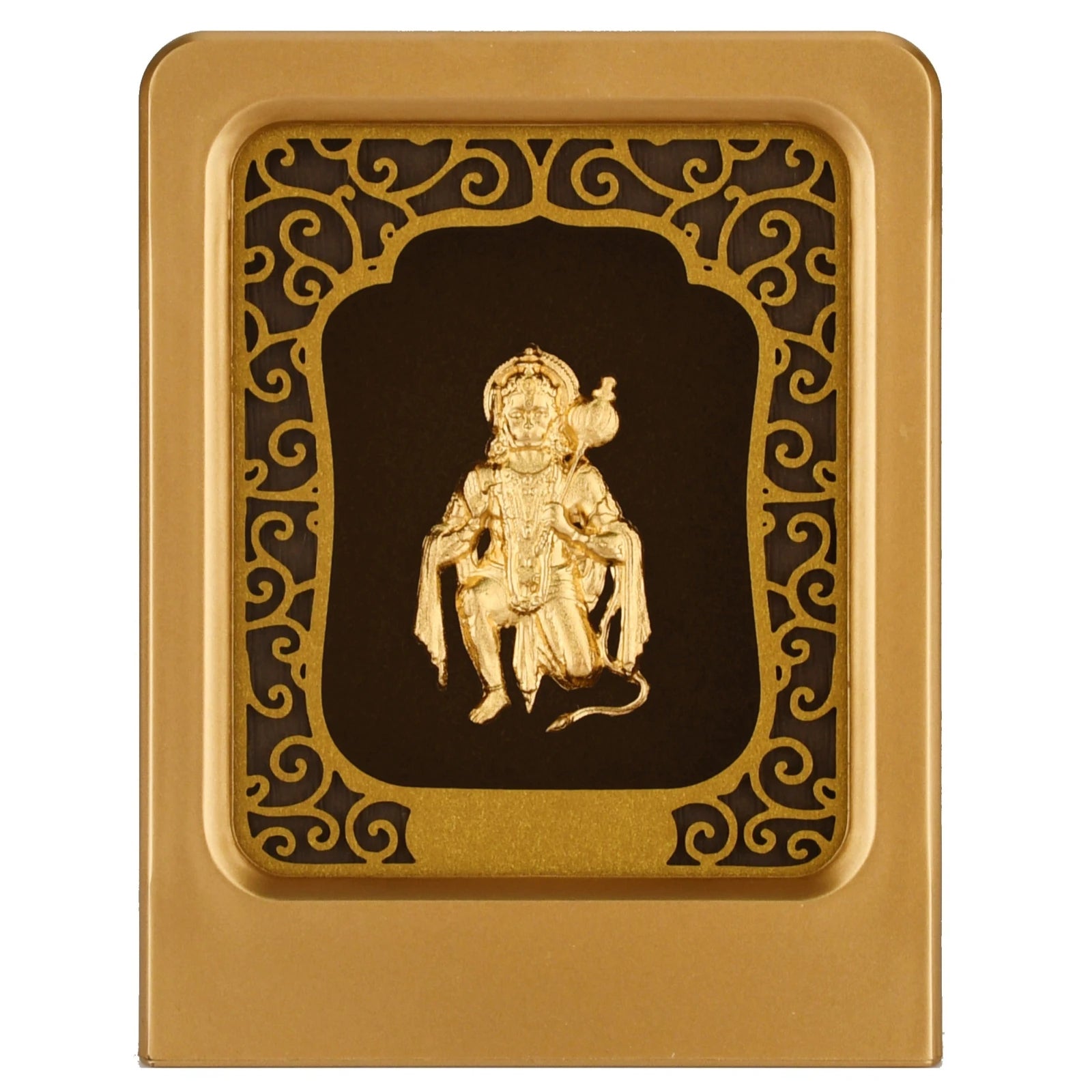 Hanuman 24K Gold Foil Painting with Matte Gold Tabletop Frame, 2x3 Inches