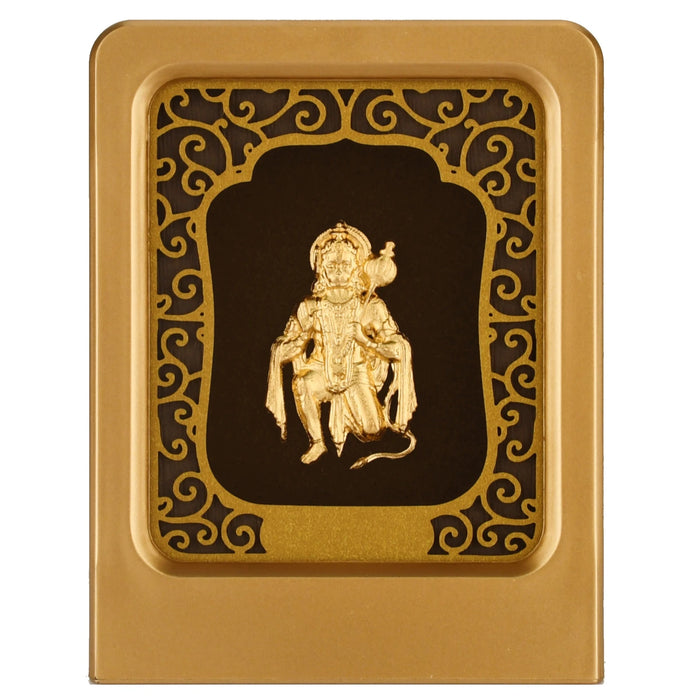 Hanuman Ji 24K Gold Foil Painting with Matte Gold Tabletop Frame, 2x3 Inches