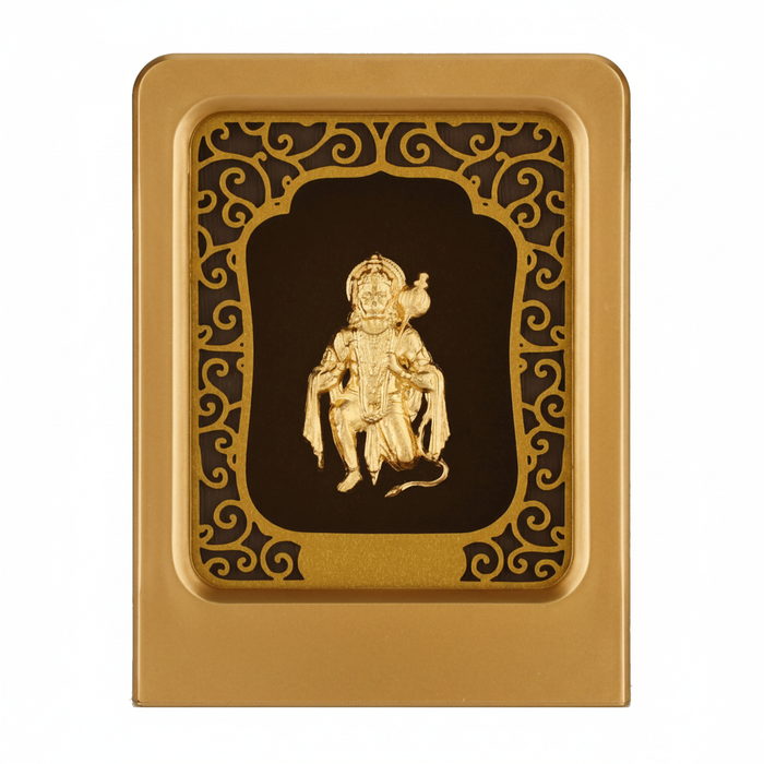 Hanuman Ji 24K Gold Foil Painting Frame (2x3") - Sacred Bajrangbali Temple Art for Home Mandir, Protection Desk & Gift