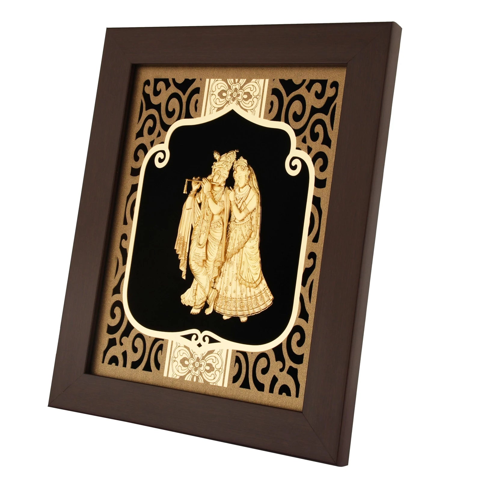 Krishna 24K Gold Foil Painting with Burgundy Versatile Frame, 8x10 Inches