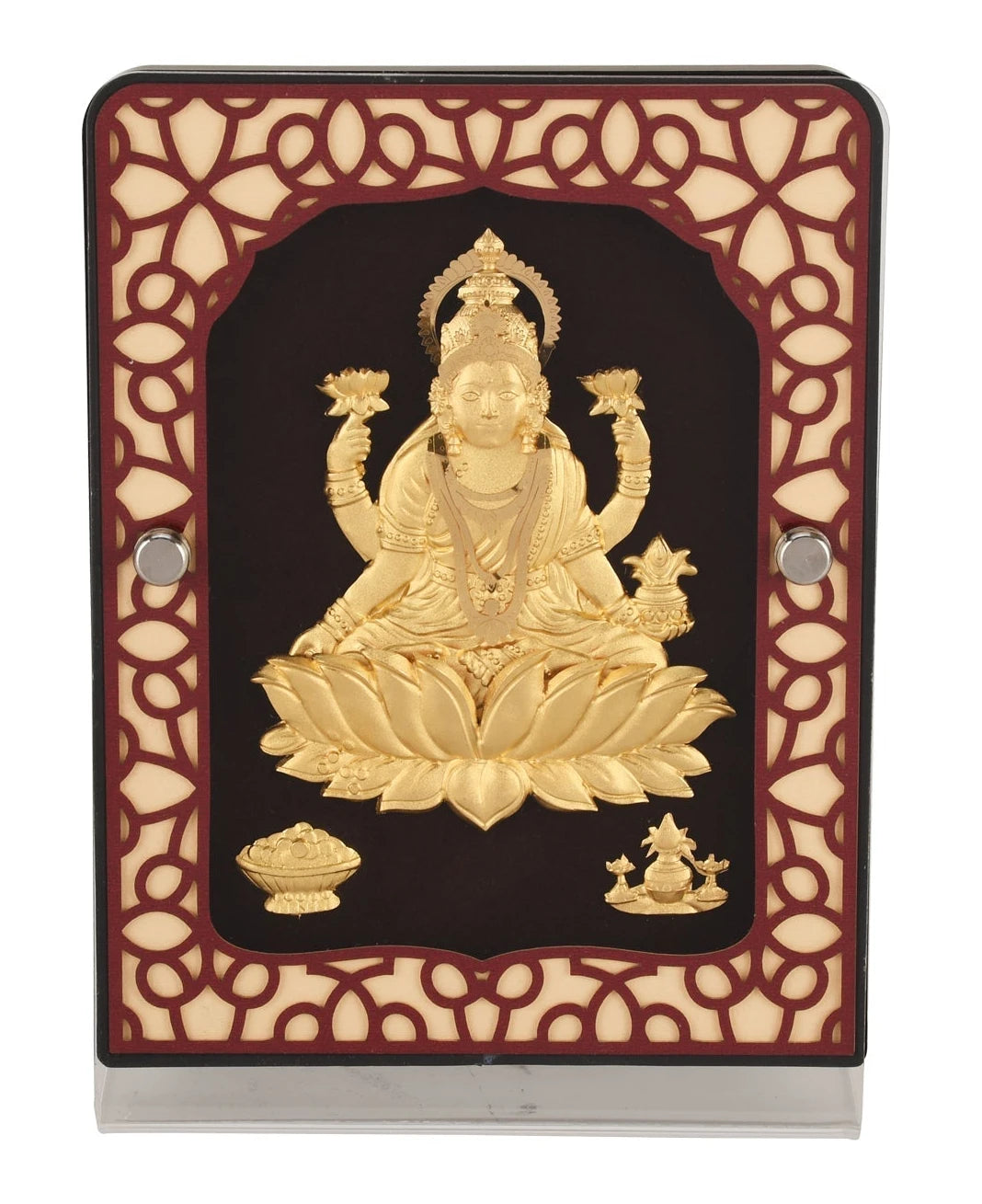 Lakshmi 24K Gold Foil Painting with Brown Tabletop Frame, 5x7 Inches