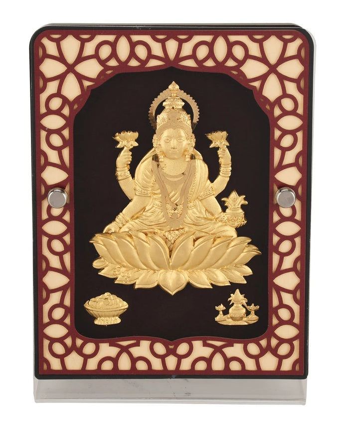 Lakshmi Ji 24K Gold Foil Painting with Brown Tabletop Frame, 5x7 Inches