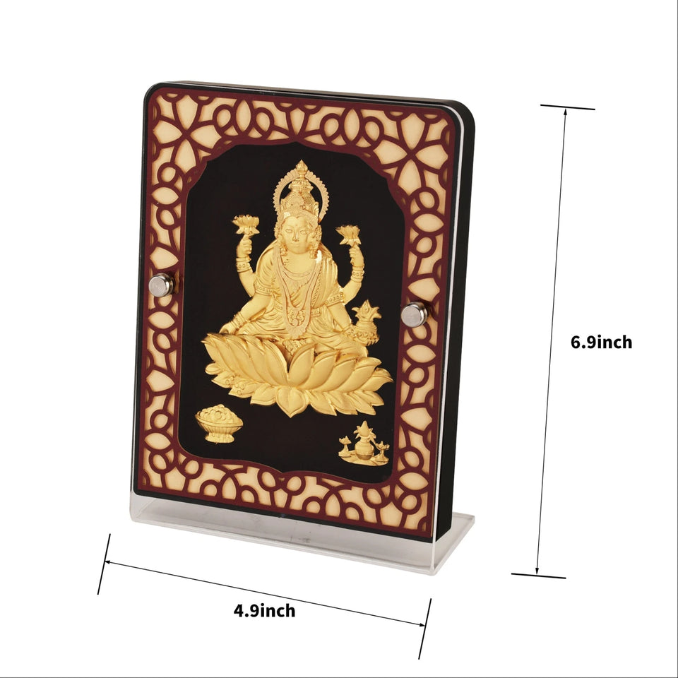 Lakshmi 24K Gold Foil Painting with Brown Tabletop Frame, 5x7 Inches