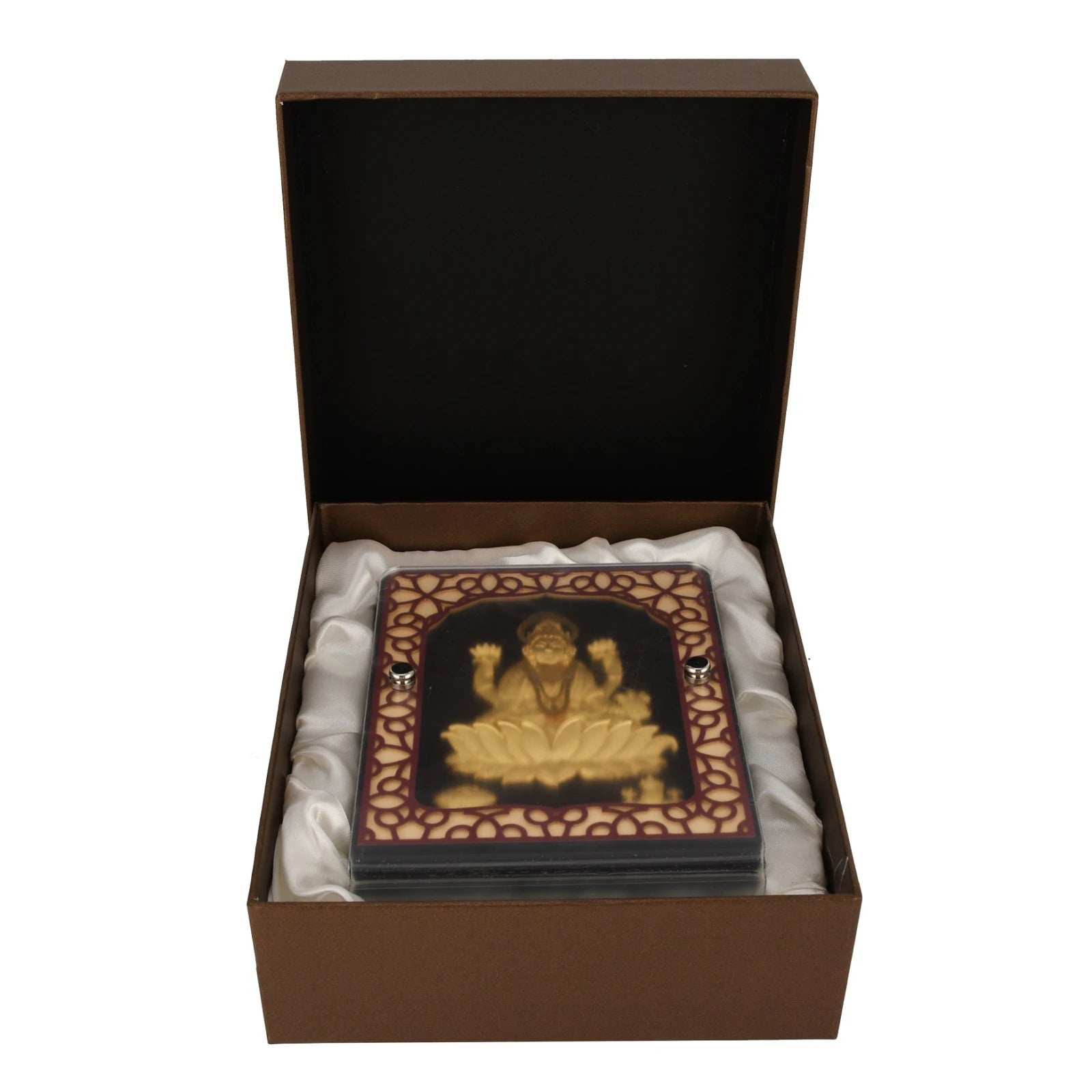 Lakshmi 24K Gold Foil Painting with Brown Tabletop Frame, 5x7 Inches