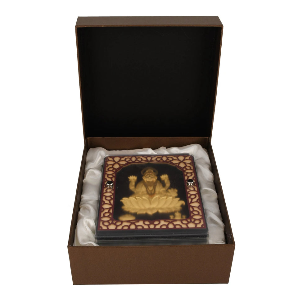 Lakshmi 24K Gold Foil Painting with Brown Tabletop Frame, 5x7 Inches