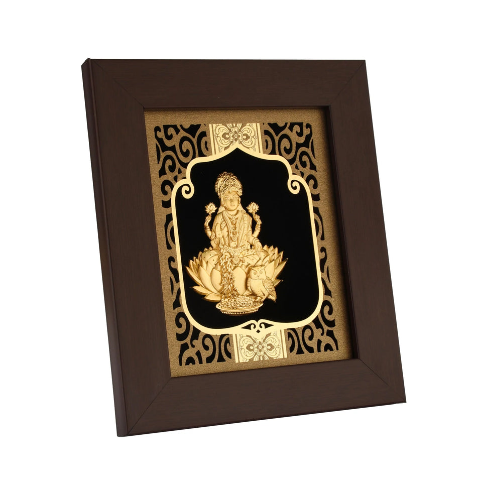 Lakshmi 24K Gold Foil Painting with Burgundy Versatile Frame, 6x7 Inches