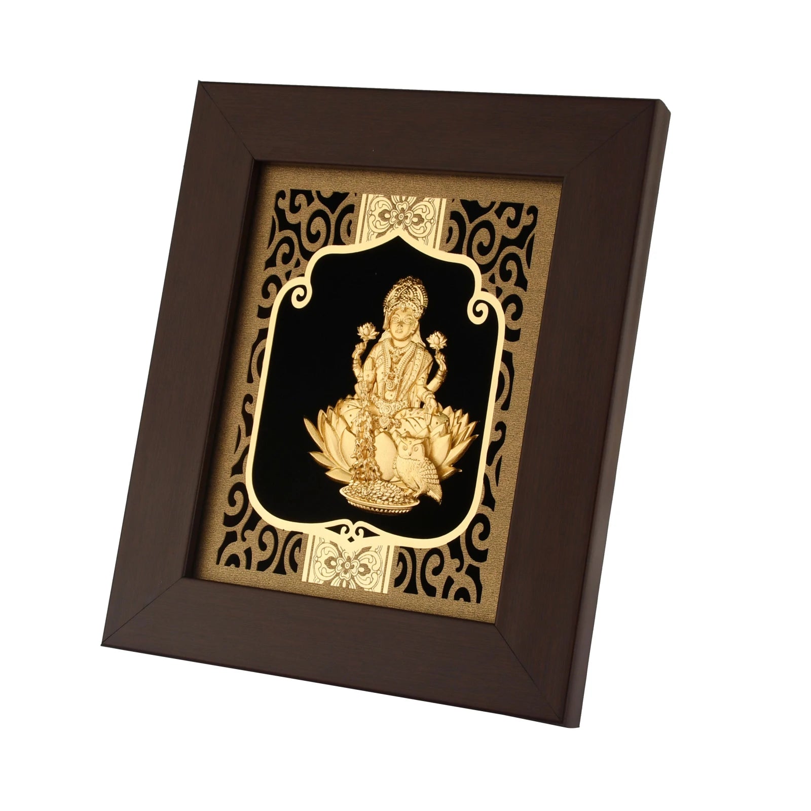 Lakshmi 24K Gold Foil Painting with Burgundy Versatile Frame, 6x7 Inches