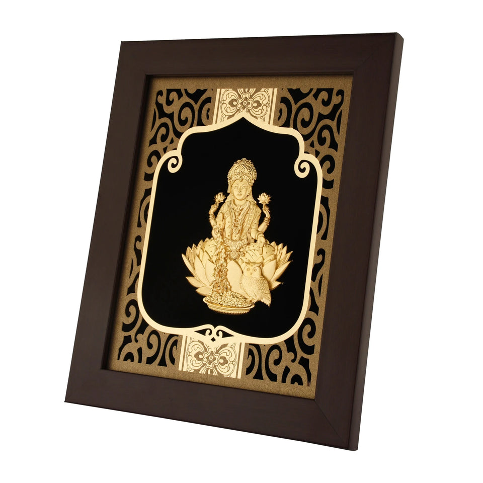 Lakshmi 24K Gold Foil Painting with Burgundy Versatile Frame, 8x10 Inches