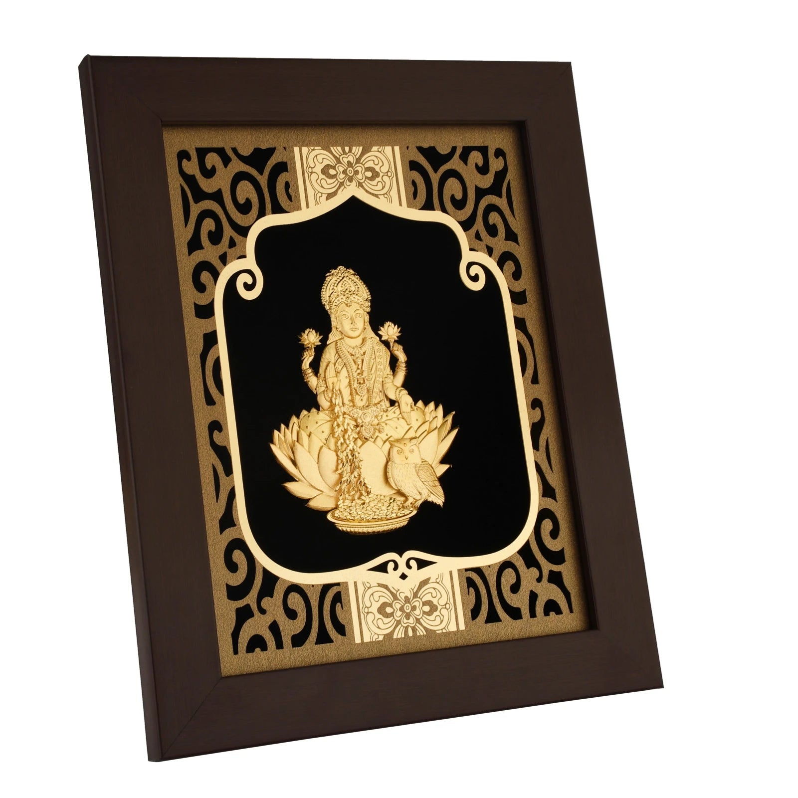 Lakshmi 24K Gold Foil Painting with Burgundy Versatile Frame, 8x10 Inches