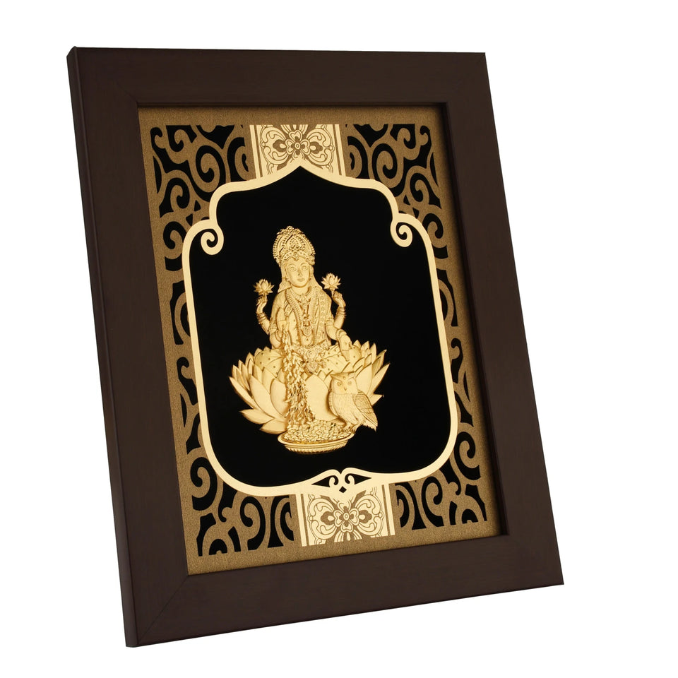 Lakshmi 24K Gold Foil Painting with Burgundy Versatile Frame, 8x10 Inches