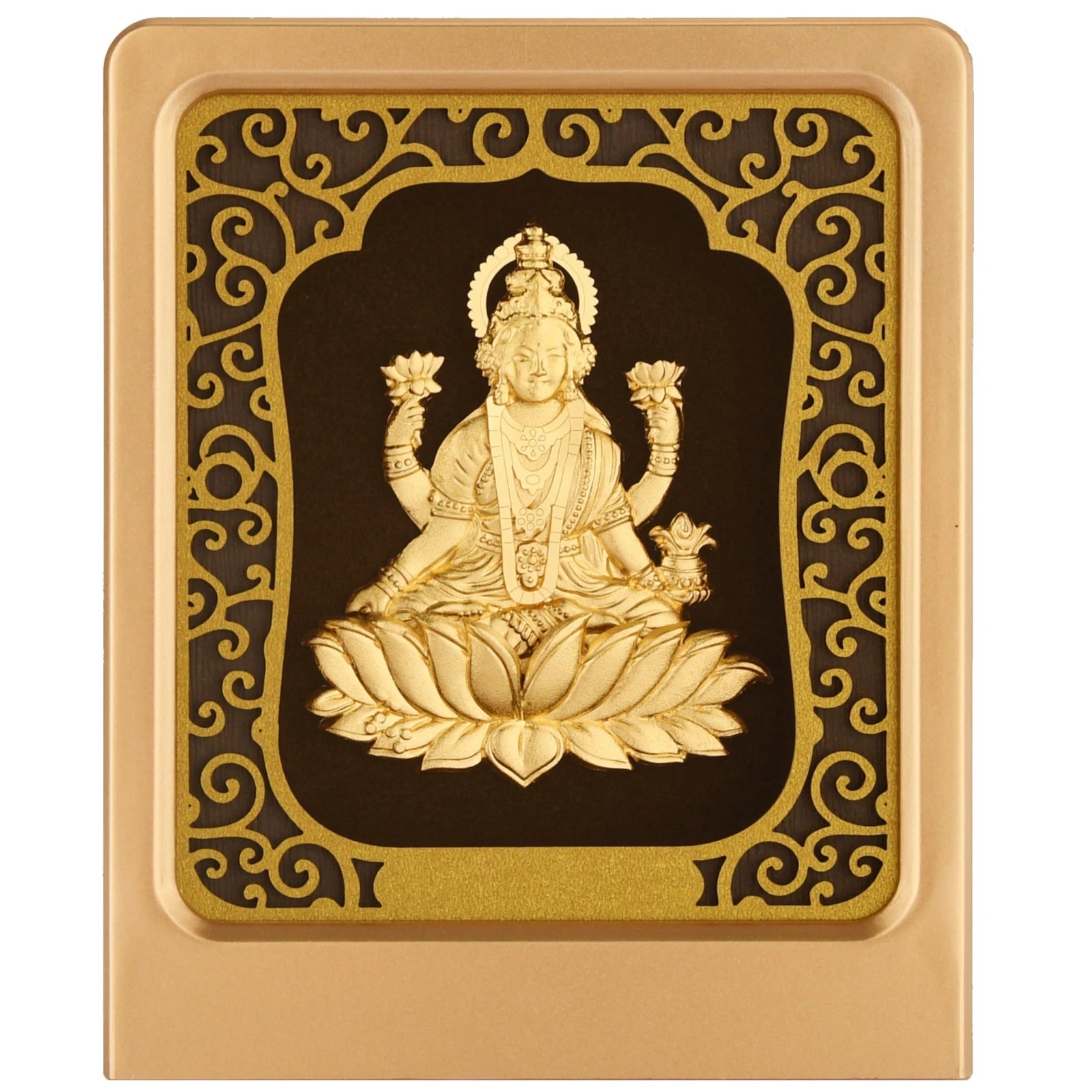 Lakshmi 24K Gold Foil Painting with Matte Gold Tabletop Frame, 3x4 Inches