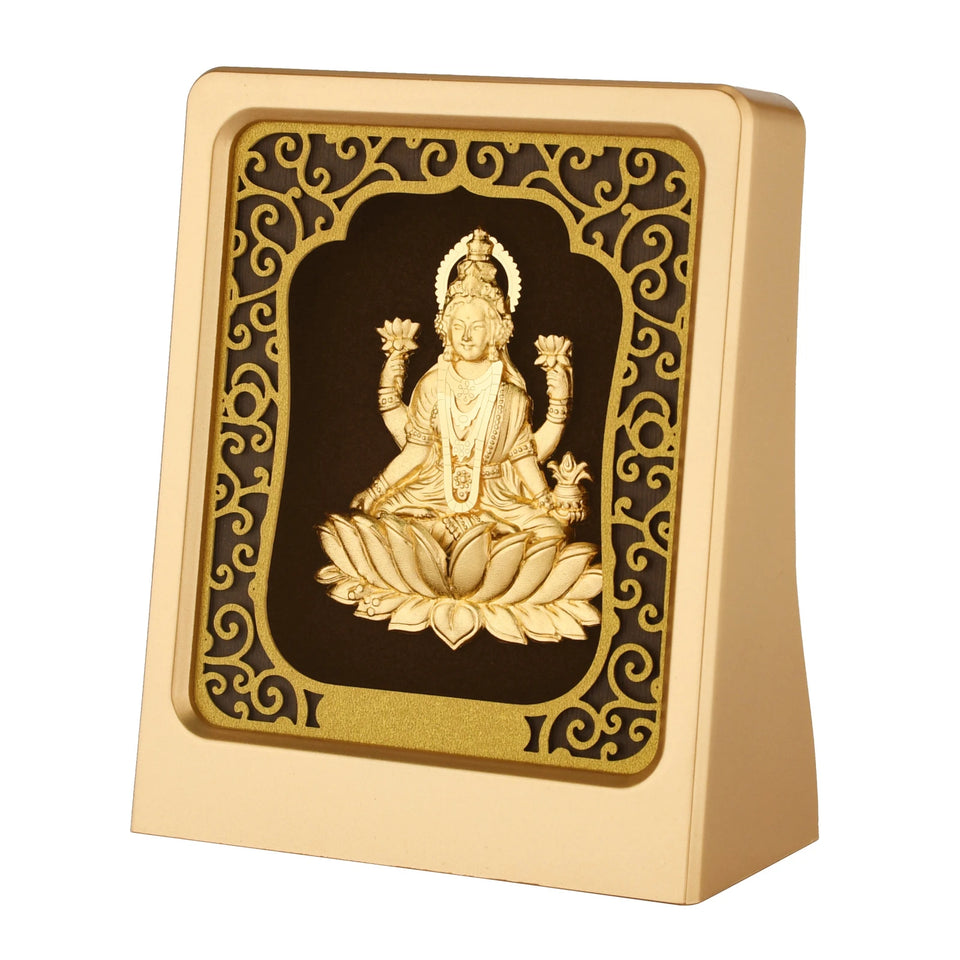 Lakshmi 24K Gold Foil Painting with Matte Gold Tabletop Frame, 3x4 Inches