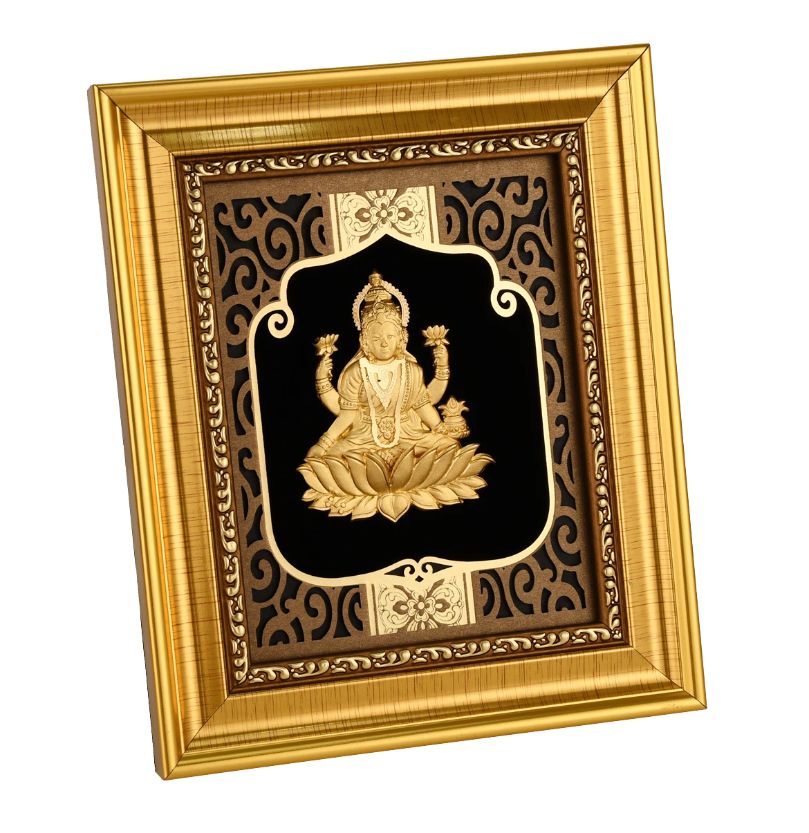 Lakshmi 24K Gold Foil Painting with Shiny Gold Versatile Frame, 6x7 Inches