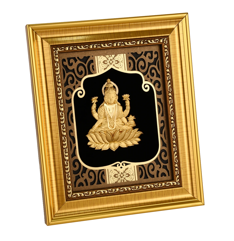 Lakshmi 24K Gold Foil Painting with Shiny Gold Versatile Frame, 6x7 Inches
