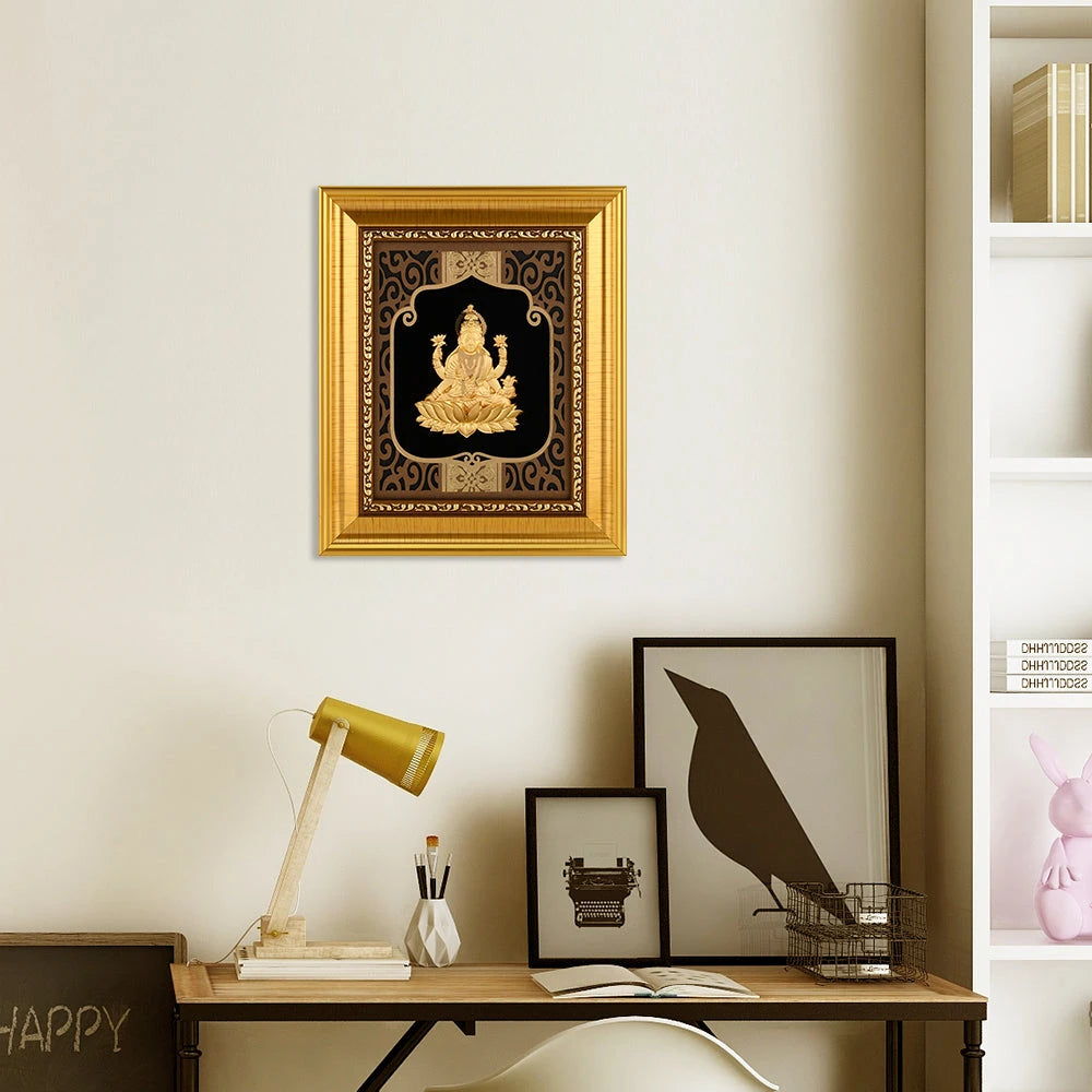 Lakshmi 24K Gold Foil Painting with Shiny Gold Versatile Frame, 6x7 Inches