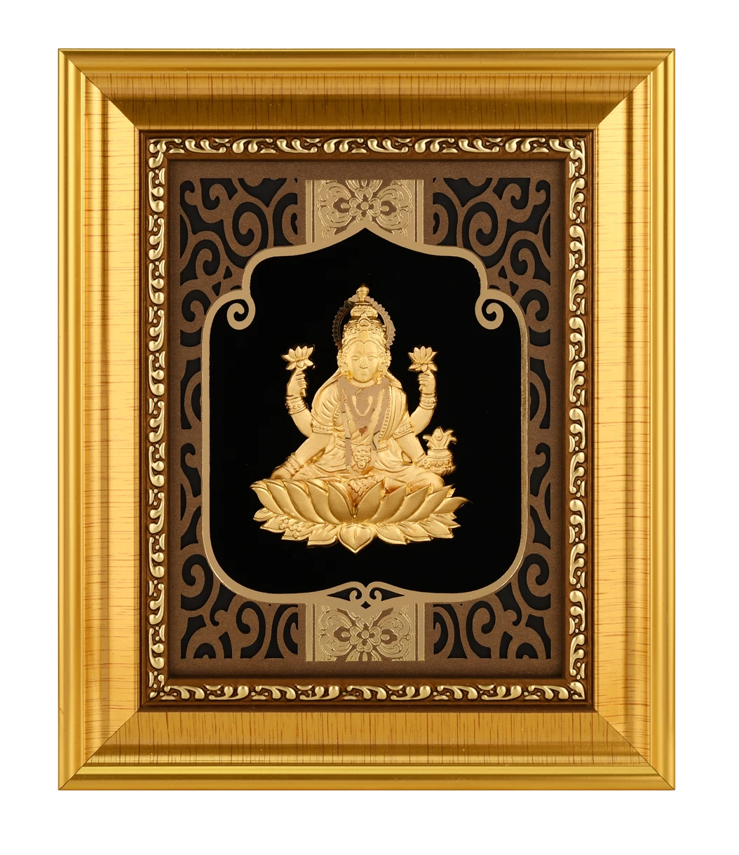 Lakshmi 24K Gold Foil Painting with Shiny Gold Versatile Frame, 6x7 Inches