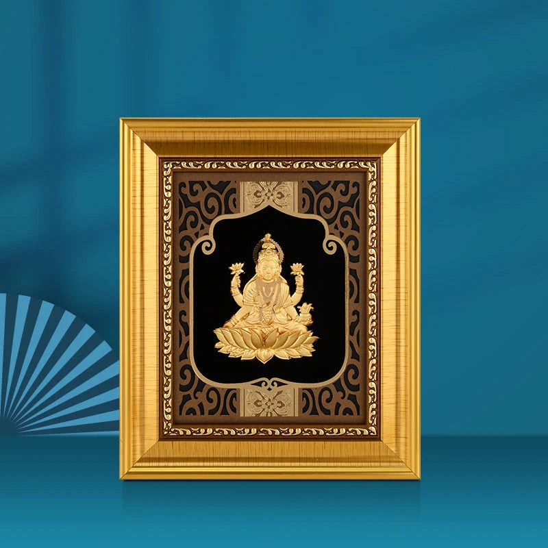 Lakshmi 24K Gold Foil Painting with Shiny Gold Versatile Frame, 6x7 Inches
