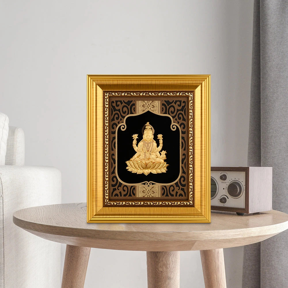 Lakshmi 24K Gold Foil Painting with Shiny Gold Versatile Frame, 6x7 Inches