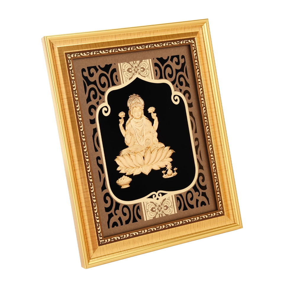 Lakshmi 24K Gold Foil Painting with Shiny Gold Versatile Frame, 8x10 Inches