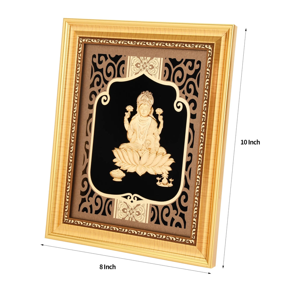 Lakshmi 24K Gold Foil Painting with Shiny Gold Versatile Frame, 8x10 Inches