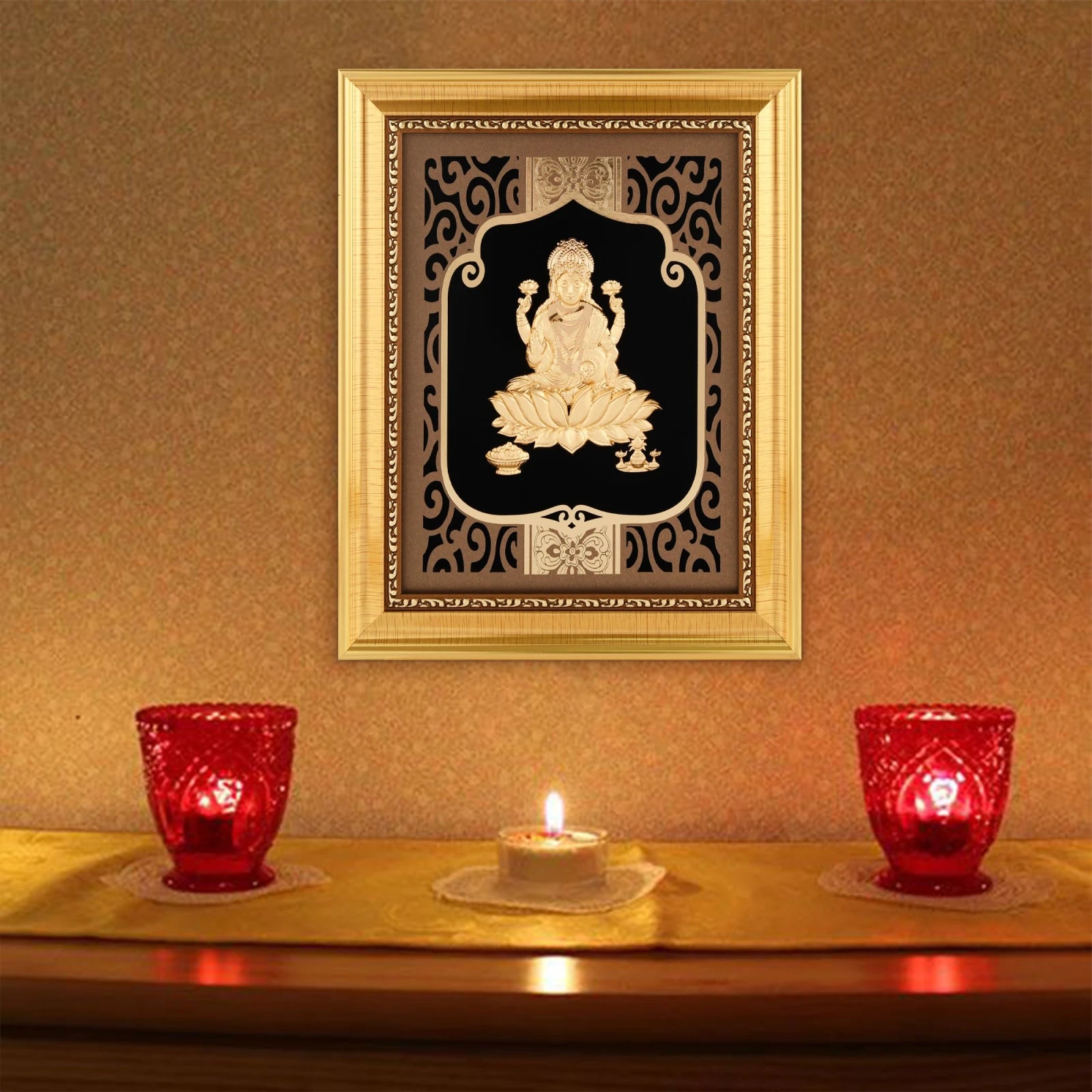 Lakshmi 24K Gold Foil Painting with Shiny Gold Versatile Frame, 8x10 Inches