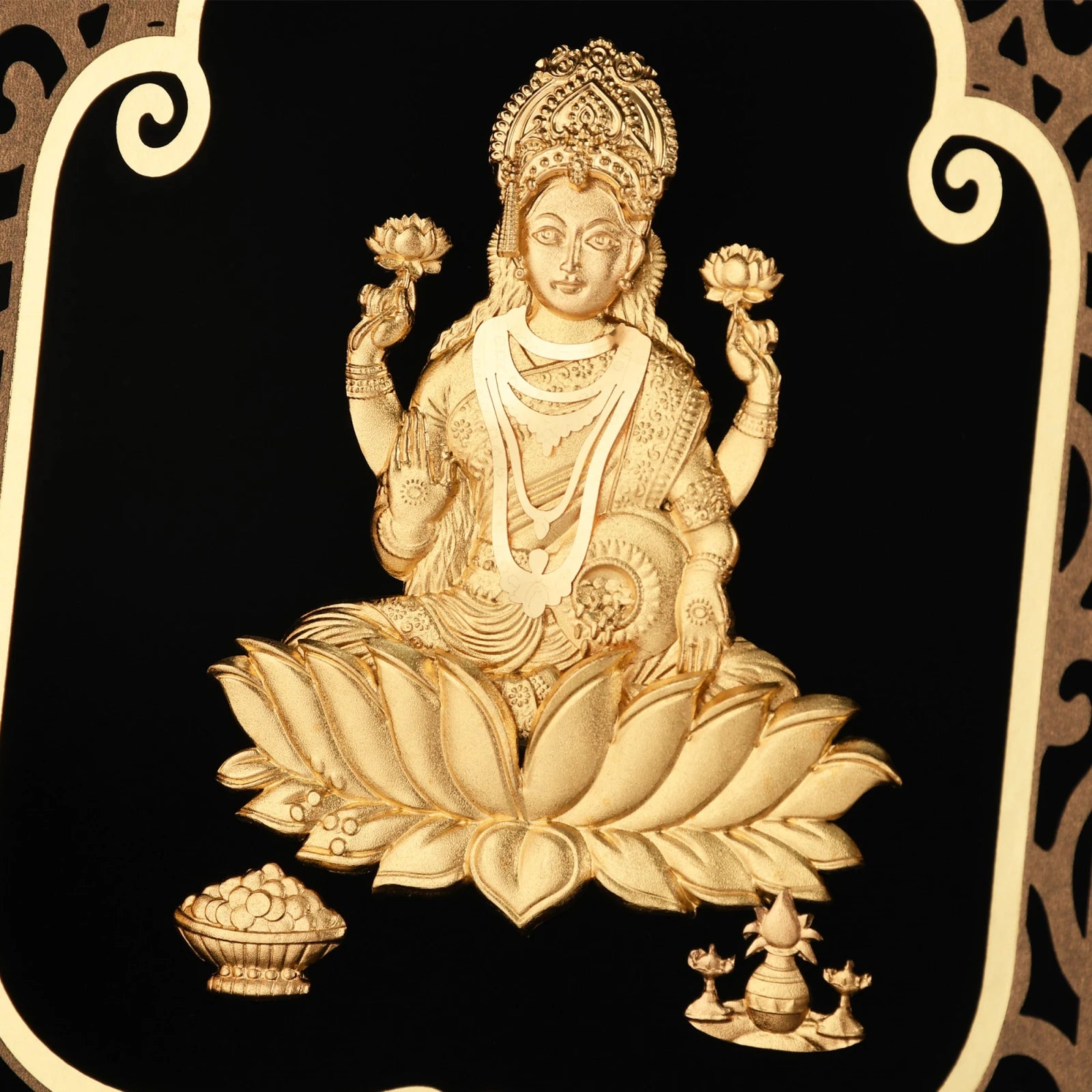 Lakshmi 24K Gold Foil Painting with Shiny Gold Versatile Frame, 8x10 Inches