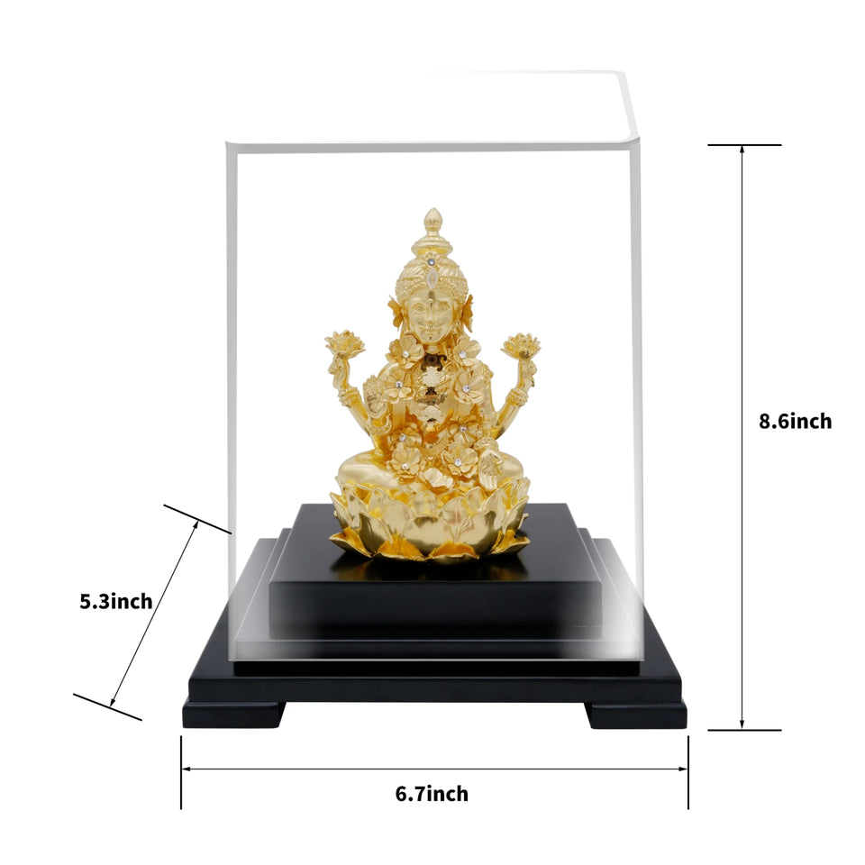 लक्ष्मी जी 24K गोल्ड गिल्डेड प्रतिमा डेस्क डेको, 6.7x5.3x8.7 इंच