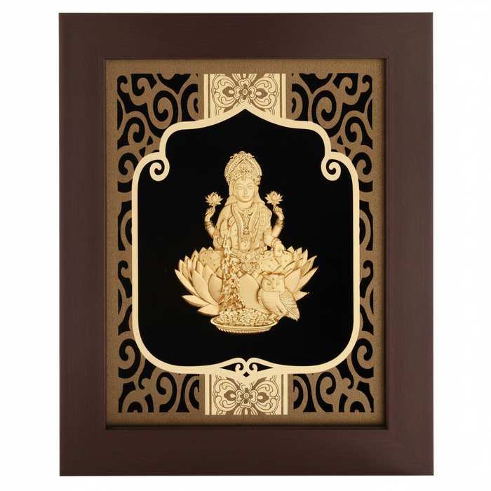 Lakshmi 24K Gold Foil Painting Frame (8x10") - Sacred Goddess of Wealth Art for Home Mandir, Vastu Decor & Diwali Gift