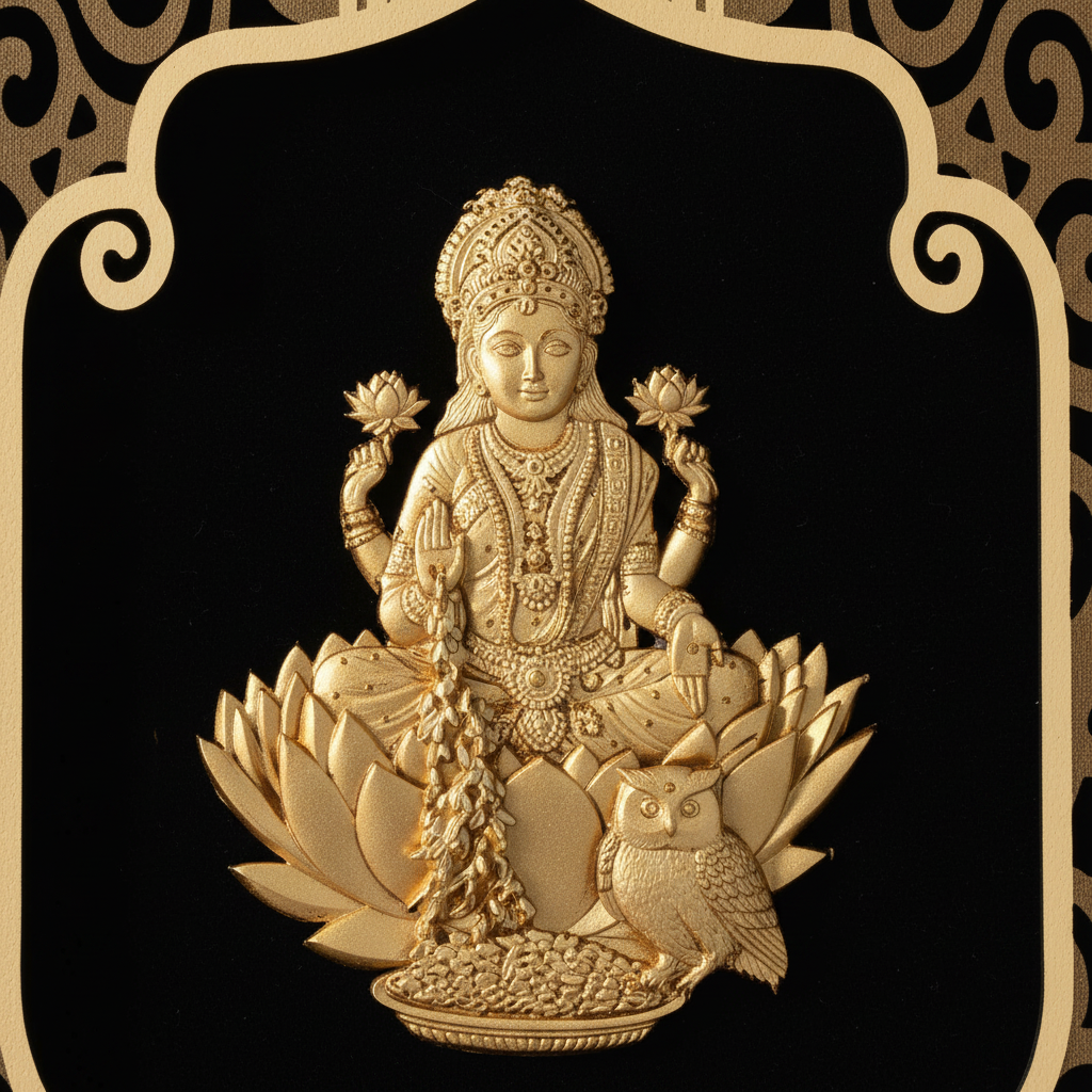lakshmi-ji-24k-gold-foil-painting-8x10-detail-close-up-3d-relief-lotus-owl-moksha-craft