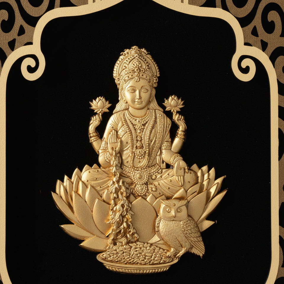 lakshmi-ji-24k-gold-foil-painting-8x10-detail-close-up-3d-relief-lotus-owl-moksha-craft
