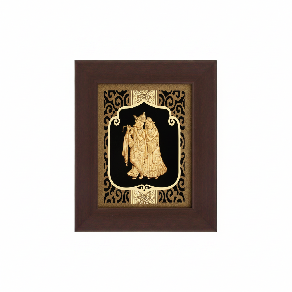 radha-krishna-24k-gold-foil-painting-6x7-burgundy-frame-hero-shot-white-background-moksha-craft