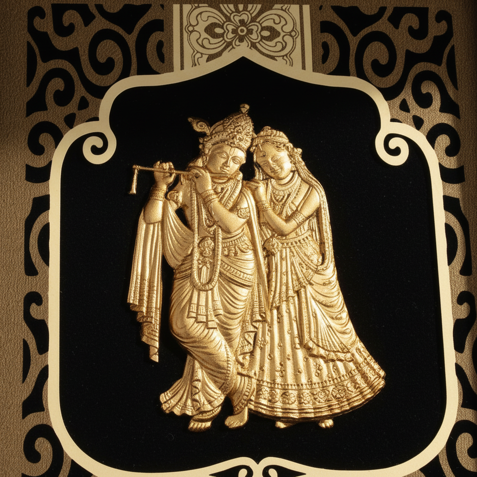 radha-krishna-24k-gold-foil-painting-6x7-detail-close-up-3d-relief-bansuri-moksha-craft