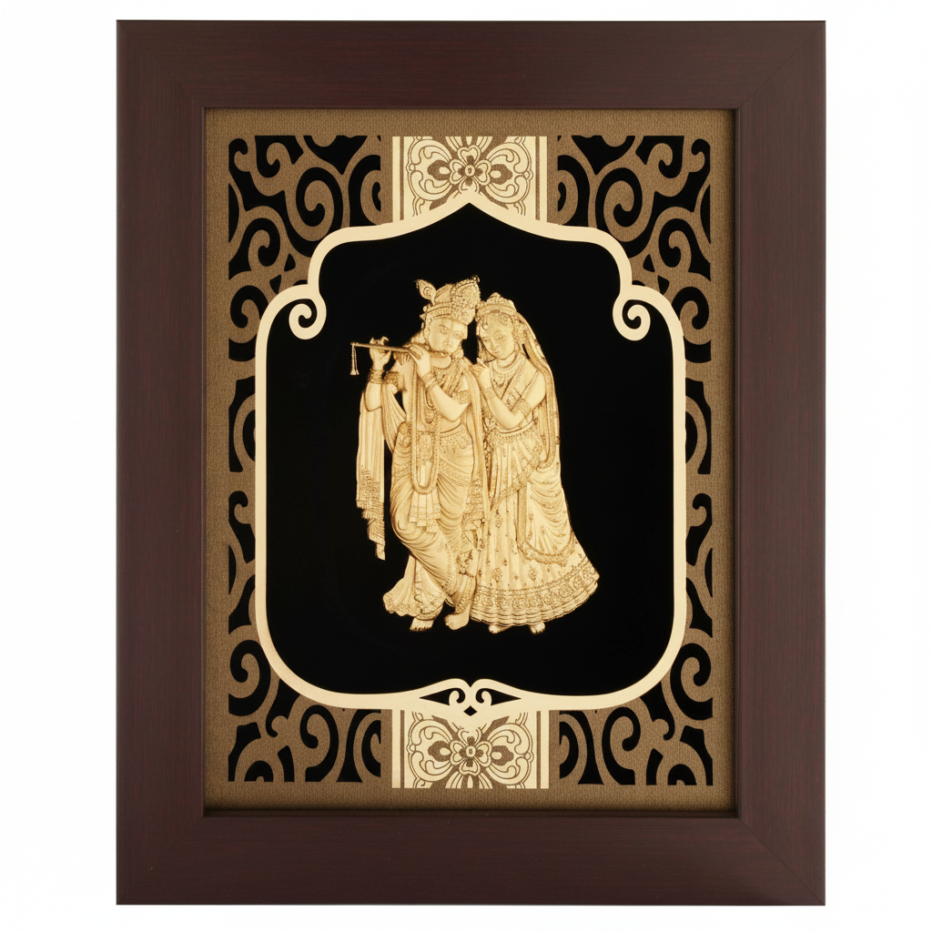 radha-krishna-24k-gold-foil-painting-8x10-burgundy-frame-hero-shot-white-background-moksha-craft