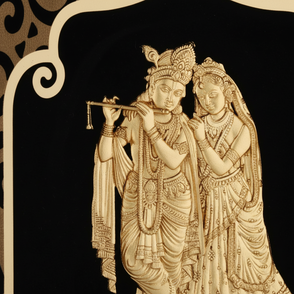 radha-krishna-24k-gold-foil-painting-8x10-detail-close-up-3d-relief-bansuri-moksha-craft